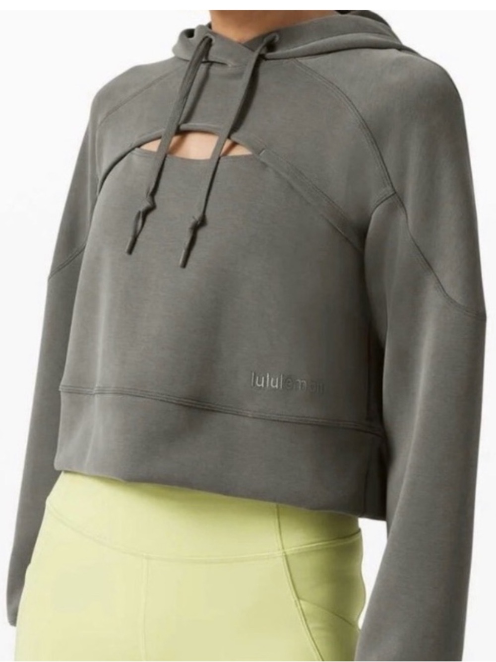 lululemon athletica Cropped Hooded Cutout Sweatshirt in Olive Gray